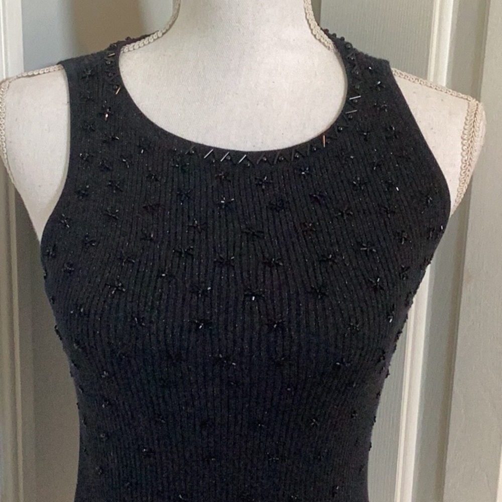 Cache Vintage Black Metallic Beaded Sleeveless Sweater
